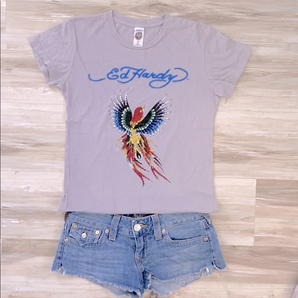 ❤️ Ed Hardy Phoenix Rhinestone Tee Medium